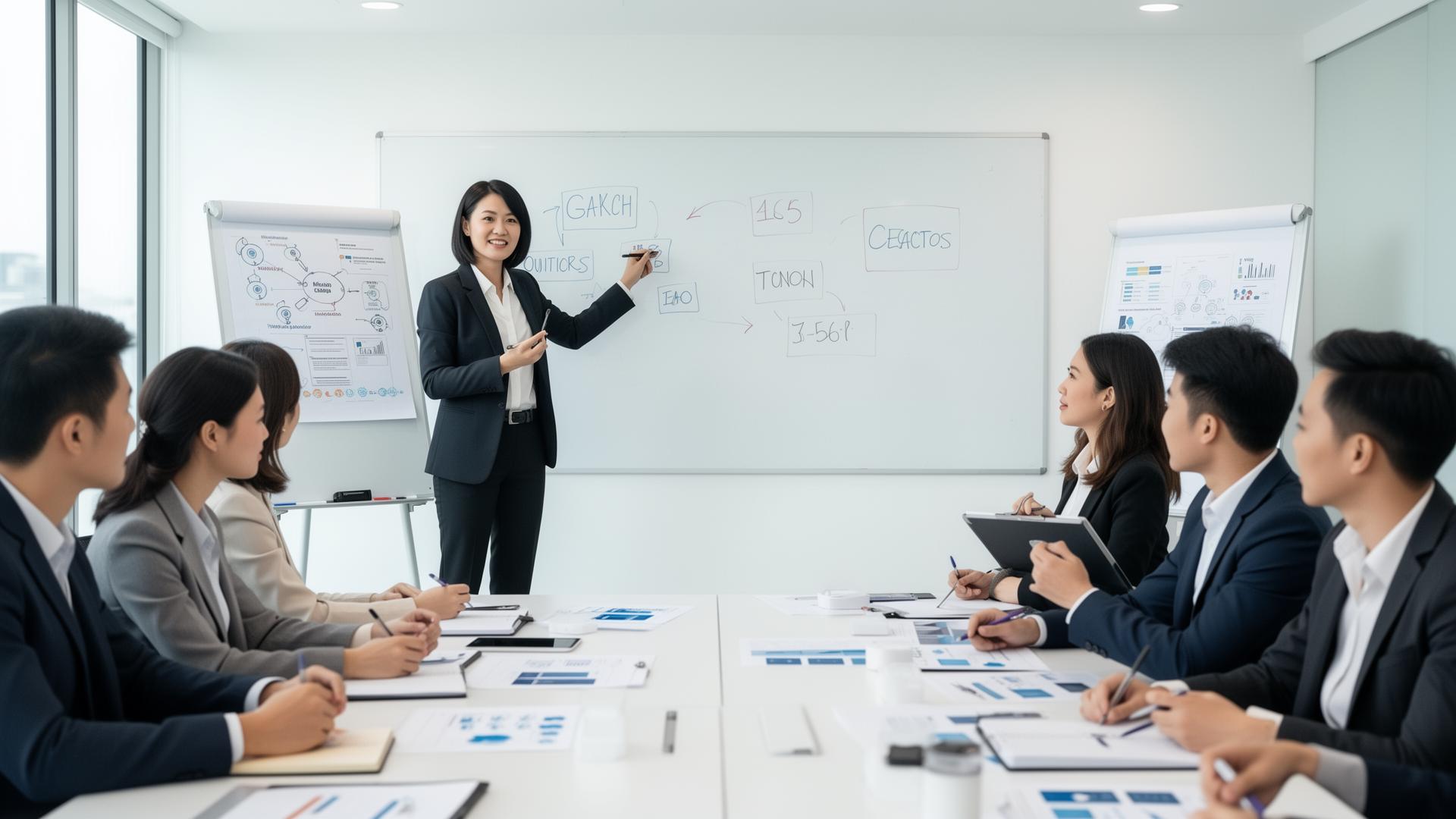 Corporate trainer facilitating workshop